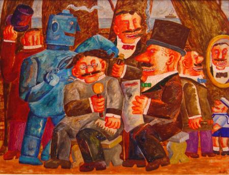 Il barbiere robot, dipinto su tela, cm 65x85