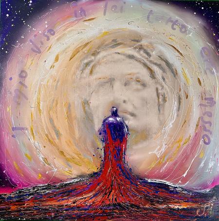 Il mio viso in lei tutto era messo, 2025, tecnica mista su tela 100 x 100 cm