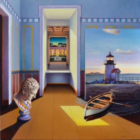Il tempo nella stanza segreta, olio su tela, cm 100 x 100, 2019