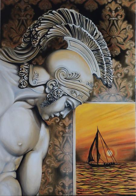 Achille Glorioso, Eroe al tramonto, 2023, olio su tela cm 70x100 cm