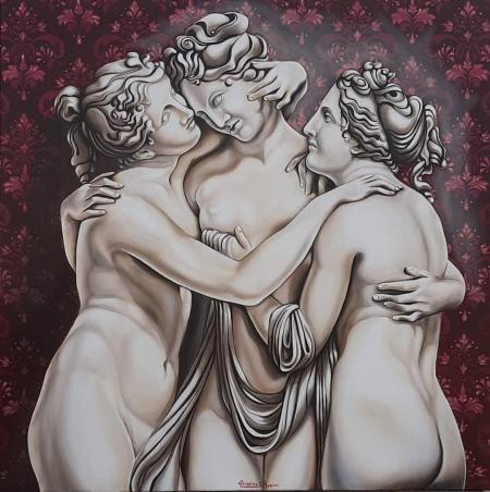 Le Grazie (Aglaia Eufrosine e Talia), 2021, olio su tela 80x80 cm