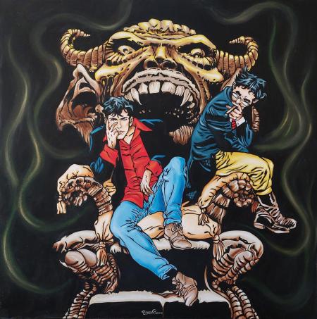 Dylan Dog e Groucho Marx, 2022, olio su tela 100x100 cm