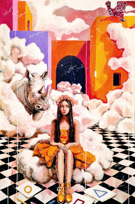 it's just a fucking game!, 2025, acrilici su tela 80 x 120 cm
