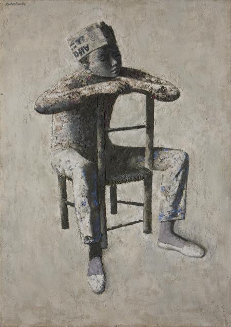 L'apprendista muratore, 1968, olio e tecnica mista su tela applicata su tavola, cm 110x74