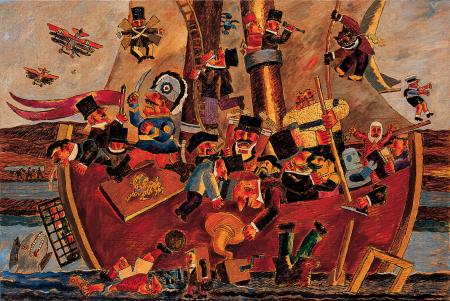 La nave dei folli, dipinto su tavola, cm 80x120