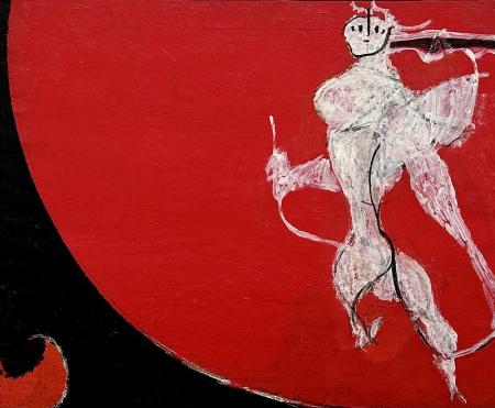 Angelo ribelle su sfondo rosso