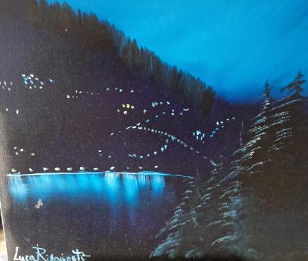 Luino di notte, 2024, olio su tela 50x50 cm
