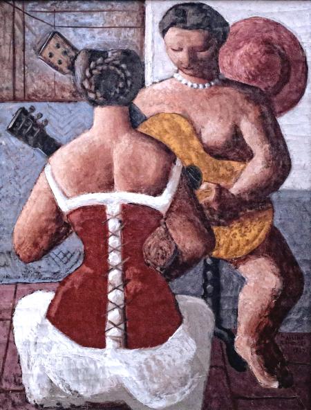 Donne con la chitarra, olio su tela, cm 95x73