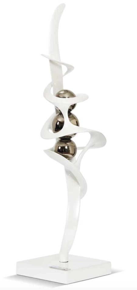 Soffio della vita, bronzo a cera persa verniciato, con sfere in acciaio inox, h 100 cm