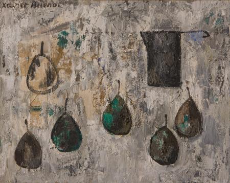 Natura morta con pere, 1957, olio e tecnica mista su tavola, cm 30x40