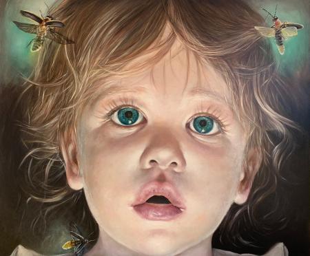 Non si vedono più le lucciole, i bambini non sanno com'è una notte d'estate con le stelle tra i capelli, olio su tela 120x100 cm
