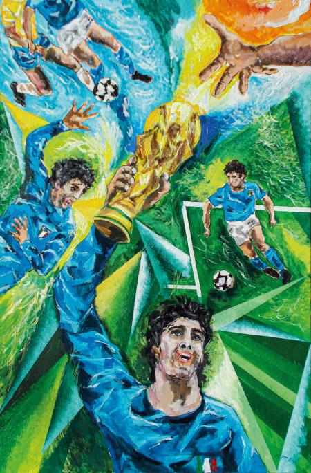 Omaggio a Paolo Rossi, olio su tela, cm 100x 70, 2021