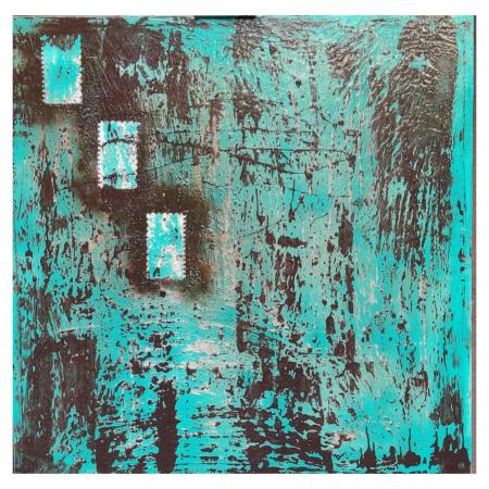Out of reality, 100x100, acrilico e resina su tela, 2021