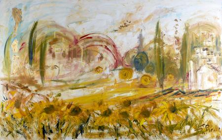 Paesaggio toscano estivo, 2025, olio su tela 140x90 cm