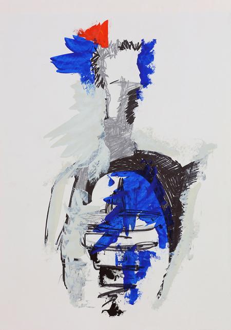 Pithecanthropus erectus, 2021, acrilico su carta, 70 x 100 cm