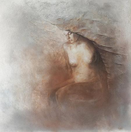 Prime Luci, 2022, tecnica mista, materico su tela, 120 x 120 cm