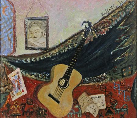Natura morta con chitarra, 1928, olio su tavola