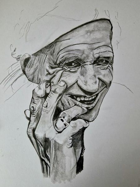 Ritratto di Keith Richards, 2025, matita su carta 30x40 cm