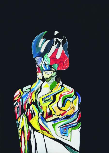 Romanovskis Edgars (Skis), Luce sulla Frattura, 2025, tecniche miste, rifinitura con pittura acrilica 50 x 70 cm