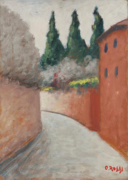 Via San Leonardo (Casa rossa) (1952) Olio su masonite, cm 70x50