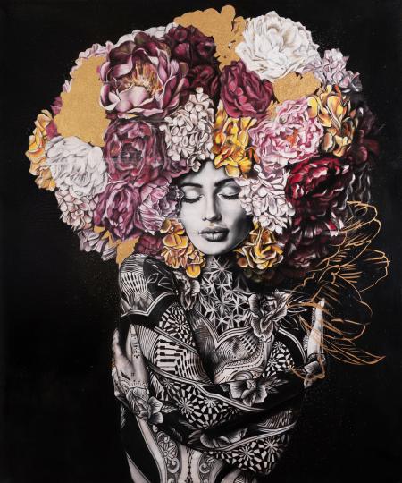 Yuky, 2024-2025, tecnica mista su tela 100x120 cm