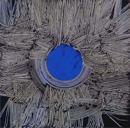 Con la speranza che l'azzurro resti, 1970, olio su tavola, 100x100 cm