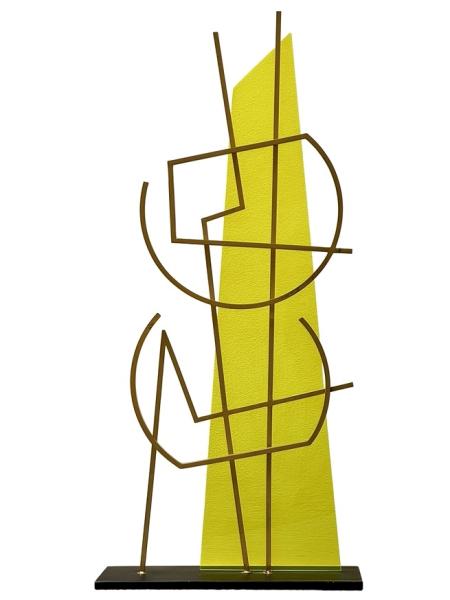 Senza titolo, 1950, scultura in ottone dorato e plastica trasparente, 25 x 70 x 12 cm