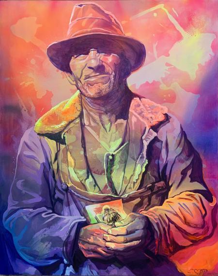 Simon Rodia, 2025, tecnica mista su tela 100 x 120 cm