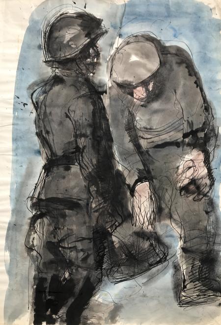 Soldati, 1939 ca., Tempera e inchiostro su carta, cm 64 x 44