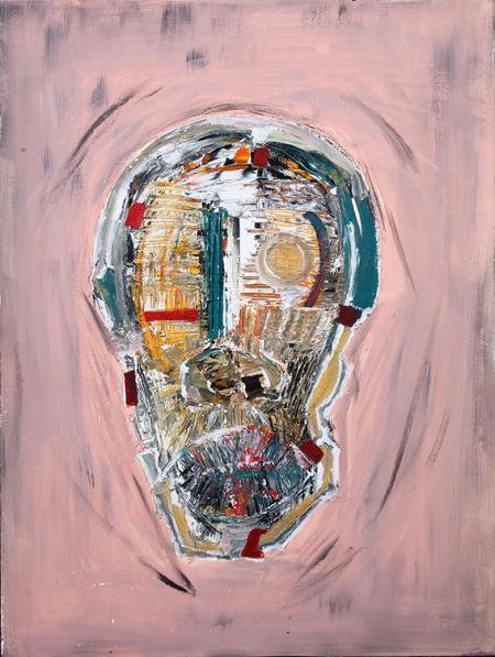 Skull with a perfect circle, 2024, acrilico su carta 70 x 100 cm