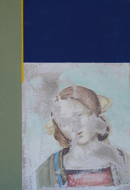 Sogni d'oro, 2015, affresco strappato e acrilico su tela di lino, 100x70 cm