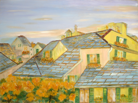 Tetti di Genova da salita pollaioli, 80x60, olio su tela