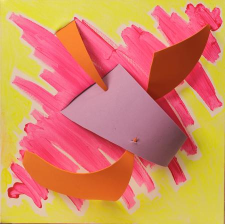 Tensostruttura, acrilici su tela scatolare e applicazione di pvc estroflessa 40 x 40 x 7,5 cm