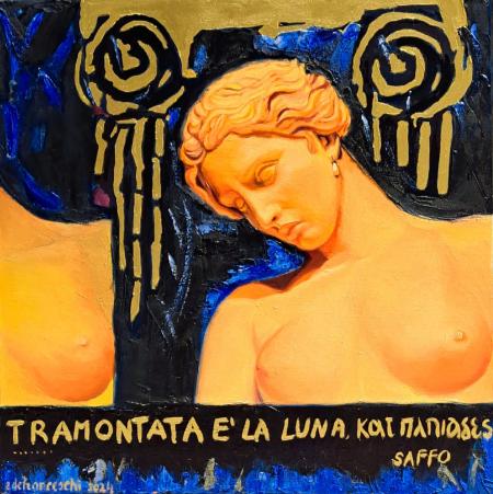 Tramontata è la Luna, 2024, tecnica mista su tela 60x60 cm