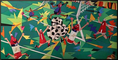 Campari, mondiali di calcio 1990, puzzle in legno laccato, 1990
