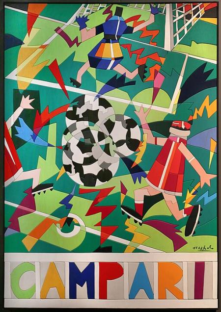 Campari, mondiali di calcio 1990, puzzle in legno laccato, 1990