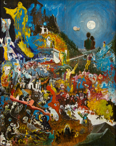“Iniziazione” Tavola 66 x 51 dipinto ad olio su materico. Anno 1991