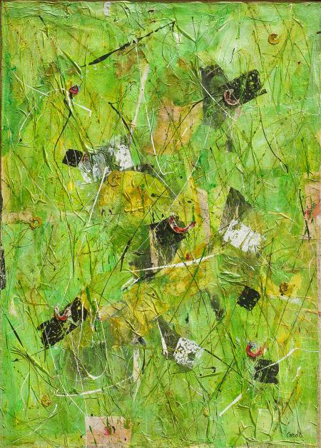 Verde con polline, 2011-12, tecnica mista su juta 80 x 110 cm