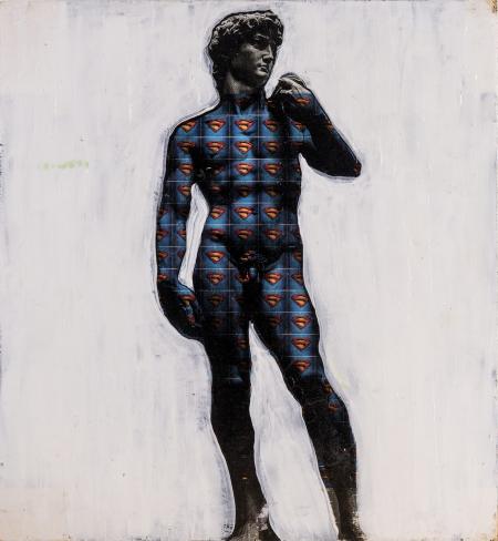 Pajamas, 2024, collage acrilico multistrato su legno 50 x 50 cm