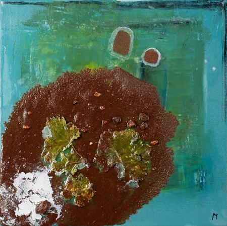 Wonderful, acrilici, chine, sabbia e foglia di vite su legno 30x30 cm