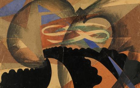 Immagine dell'opera di Giacomo Balla, Sventolamento, 1915, tempera e collage su carta applicata su cartoncino