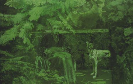 Uomo seduto nel verde, 1972, Olio su tela, 180x200cm