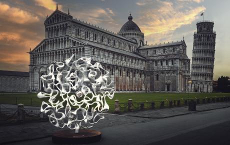 Gianfranco Meggiato, "Lo specchio dell'assoluto", 2021, alluminio verniciato acciaio inox 330x40 cm