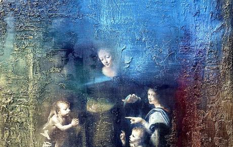 VERGINE AZZURRA, 2024, tecnica mista, acrilico su tela, 70 x 100 cm