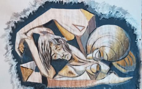 Vergogna, 2024, acrilici e tempere su carta di recupero 92x71 cm