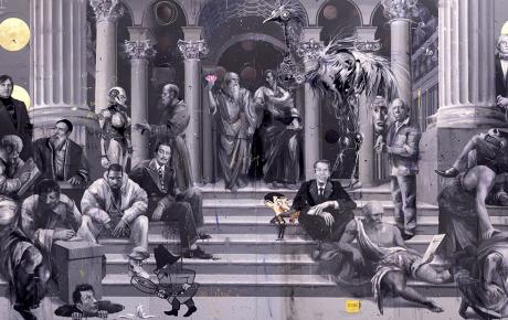 ARTCRIMES, 2025, oli, acrilici e inchiostri 600x215 cm