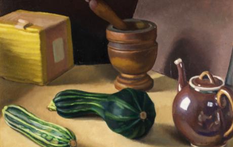 Natura morta con zucchini, olio su tela, 45x33,5cm