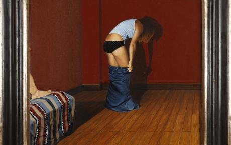 Figura in un interno, 1981, olio su tavola, 35.0 x 40.0 cm