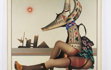 Ragazza scultura e paesaggio, 1975, olio su tela, 170.0 x 170.0 cm