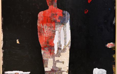Archeologo, 2019, tecnica mista con inserimenti di catrame e carte povere 150x150 cm
